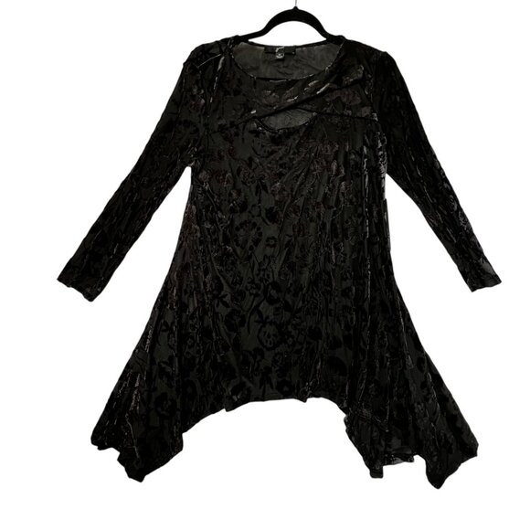 Velvet Floral Burnout Asymmetric Tunic NWT Cut Out Long Sleeve Black Sheer Med - Picture 3 of 10